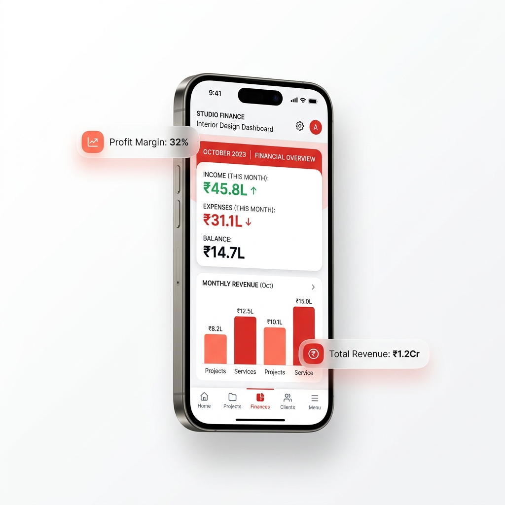 InteriorOS Finance Dashboard Mockup