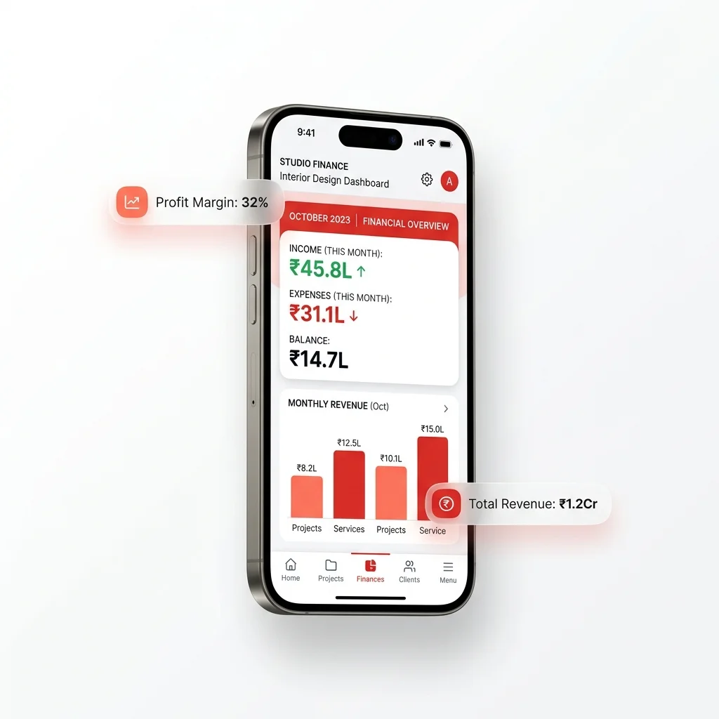 InteriorOS Finance Dashboard Mockup